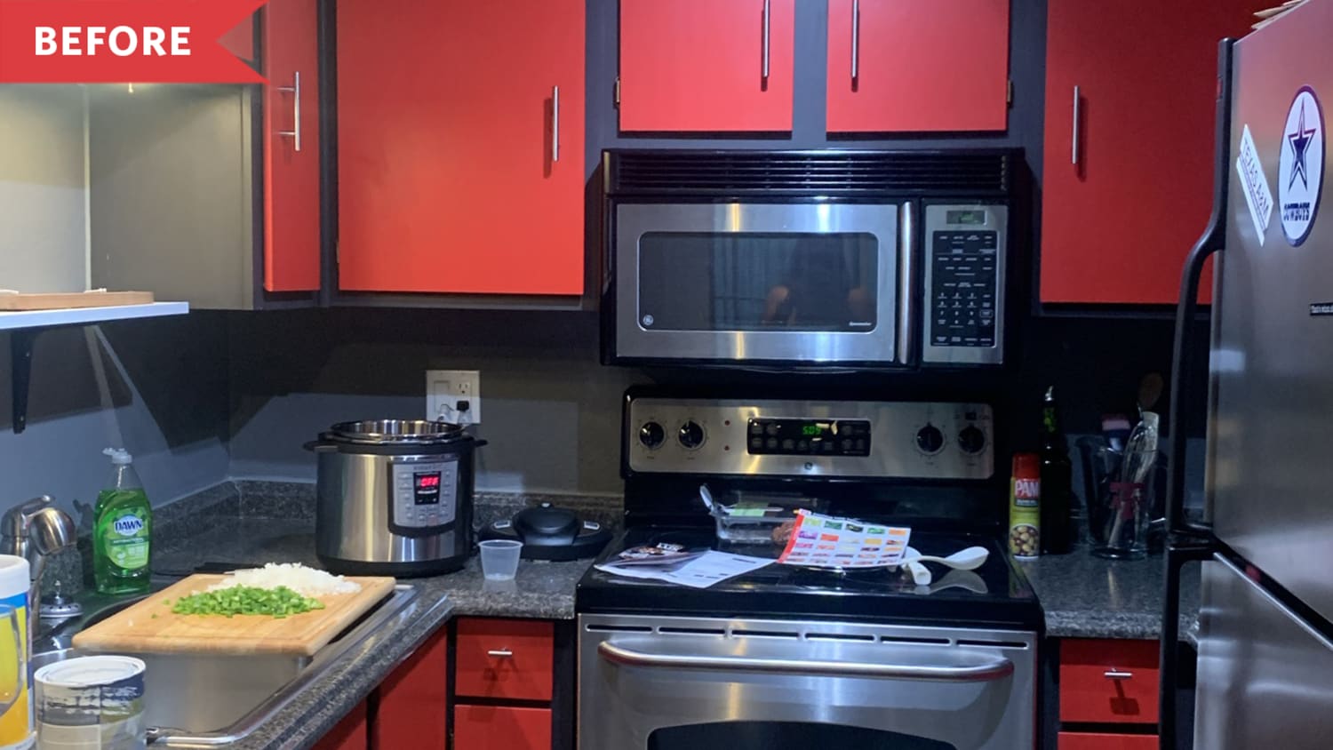 Kitchen cabinets red sale and black